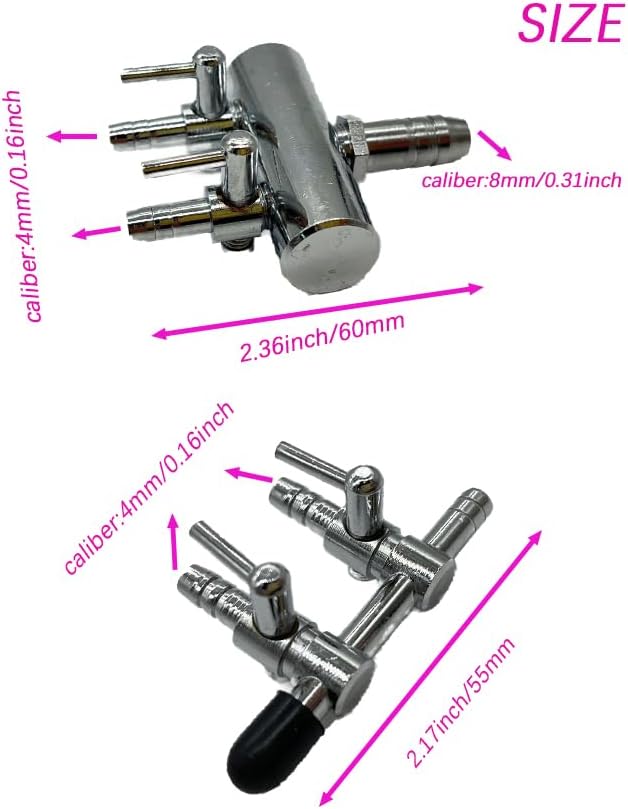 4 Pcs 2-Way Aquarium Air Splitter, Stainless Steel Pump Lever Flow Control Valve for Fish Tank (2 Sizes)