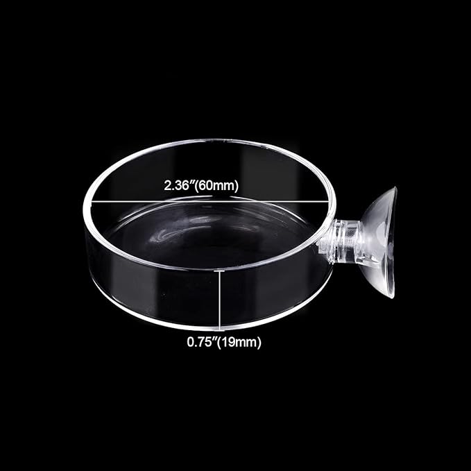 WEAVERBIRD 60mm Aquarium Shrimp Feeder Dish with Suction Glass Fish Tank Feeding Bowls Round Clear Dishes Tray