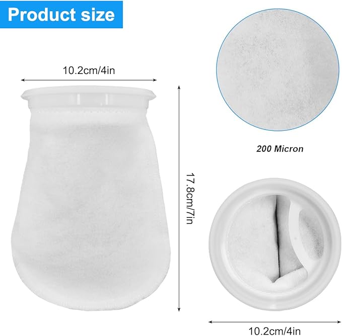 6Pcs 4 Inch Ring Filter Socks 200 Micron, Aquarium Felt Socks, Aquarium Filter Bags for Freshwater Saltwater Aquariums Fish Tank, Sump Filter Socks, Use in Ponds Overflows, 4 Inch Ring by 7 Inch Long