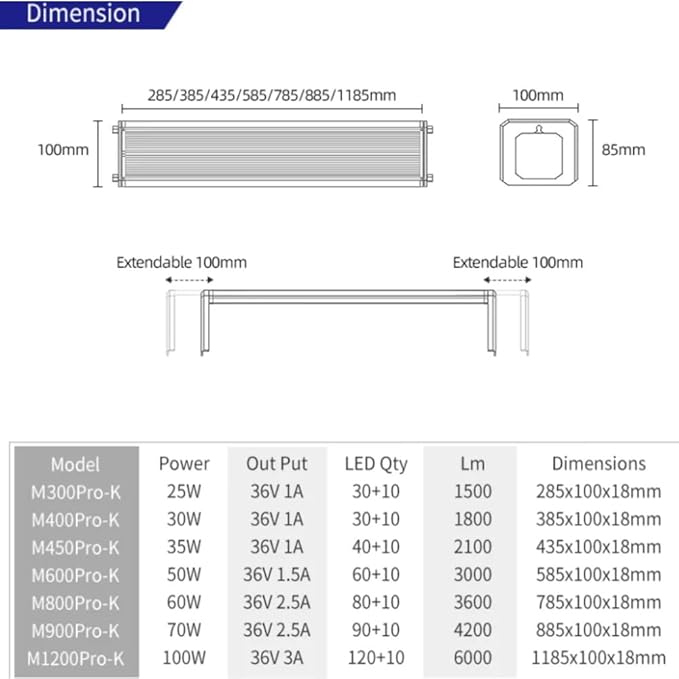 Week Aqua M Series Full Spectrum Planted Aquarium Fish Tank Led Light(M400Pro-K)