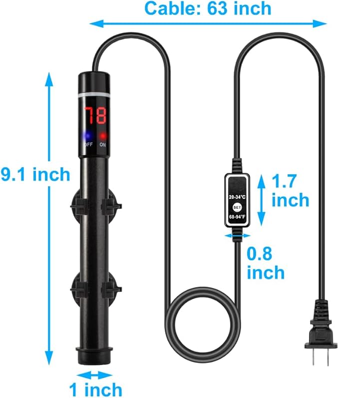 DaToo Submersible Aquarium Heater 100W Titanium Alloy Fish Tank Heater 100 Watt External Temperature Control Thermostat with Digital LED Temperature Display for Salt and Fresh Water