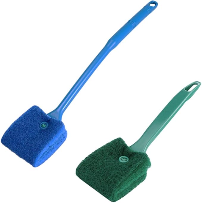 POPETPOP 2 Pcs Fish Tank Sponge Cleaner - Double Sided Sponge Cleaning Brush Cleaner Scrubber Fish Tank Scrubber for Glass Aquariums and Home Kitchen (Blue 40cm+Green 23cm)