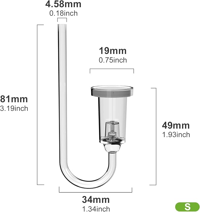 FZONE Acrylic Aquarium CO₂ Diffuser with Built-in Check Valve & Bubble Counter, Syringe & Suction Cup – Fine Bubble CO₂ Delivery for Planted Tanks (S-19mm)
