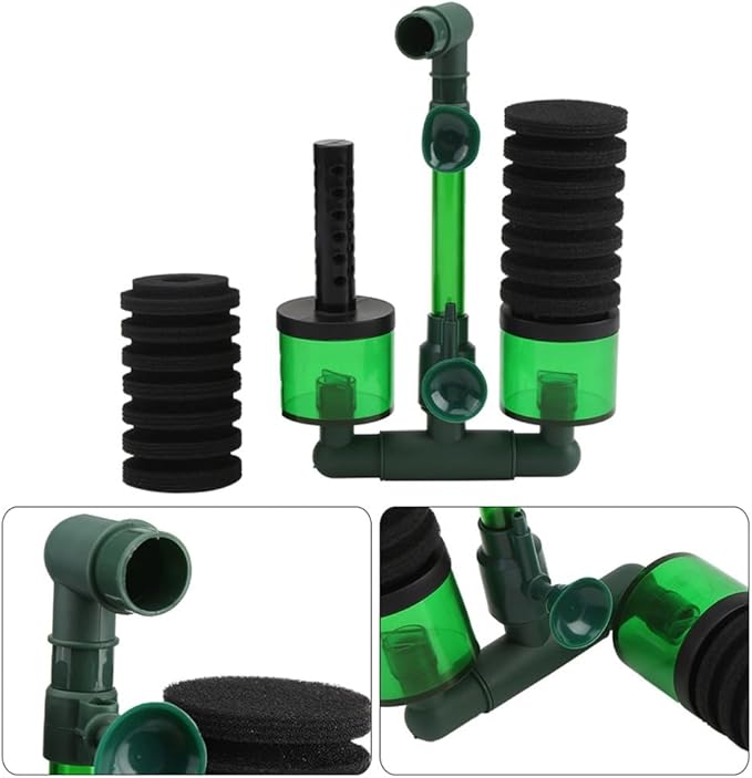 Aquarium Sponge Filter Dual Head Black Green Sponge with Filter Box Biofiltration and Oxygenation for Fish Tank Aquariums Under 23.6 Inch(QS-100A)