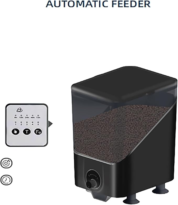Automatic Fish Feeder, Outdoor Fish Food Dispenser with LCD Display Screen, Auto Feeding and Two Installation Methods, Moisture Proof and Won't Clog, Easily Add Food, for Small Tank, Tank, Pond