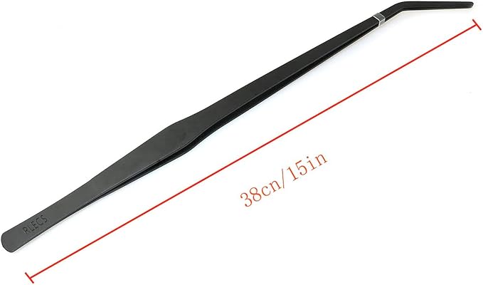 RLECS 15 inch Aquarium Tweezers Non-Slip Stainless Steel Curved Tweezer with Carbonation Protection Coating Fish Tank Cleaner Aquarium Accessories, Black