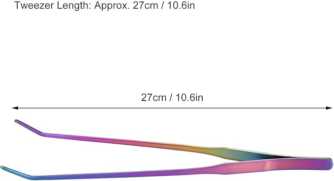 TITA-DONG 27cm Reptile Feeding Tongs, Rainbow Color Aquarium Tweezers Stainless Steel Fishbowl Long Tweezers, Aquascaping Tools for Hold Worms, Reptiles, Lizards, Bearded Dragon(27cm Curved Clip)