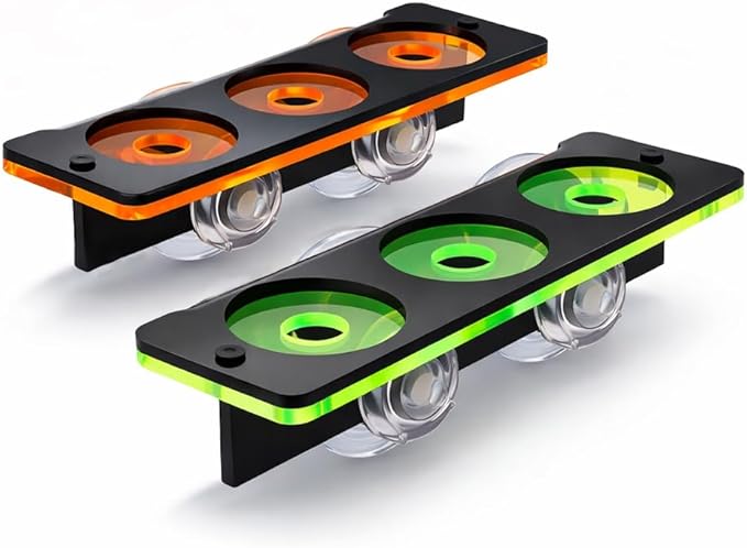 kcrygogo Coral Frag Holder Acrylic Coral Rack with Powerful Double Suction Cup and Placstic Screws Suitable for Household Fish Tanks (2pcs 3 Plug Hole,Fluorescent Green and Orange)