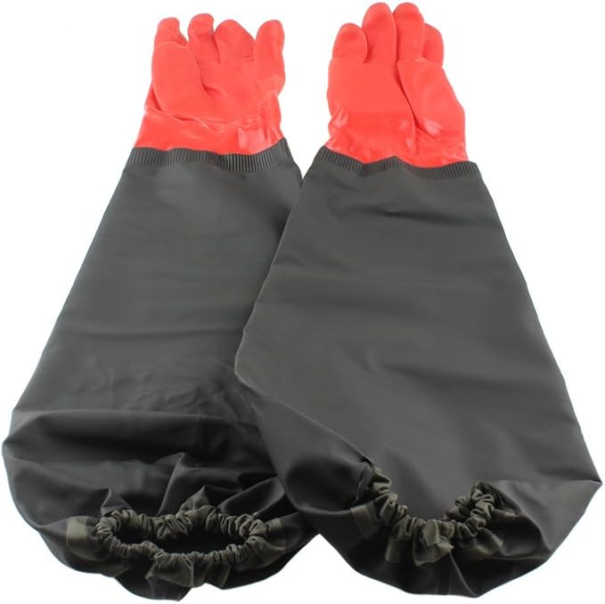 emours Aquarium Gloves Elbow Length Long Sleeve Work Gloves PVC Waterproof Long Rubber Gloves 25-Inch