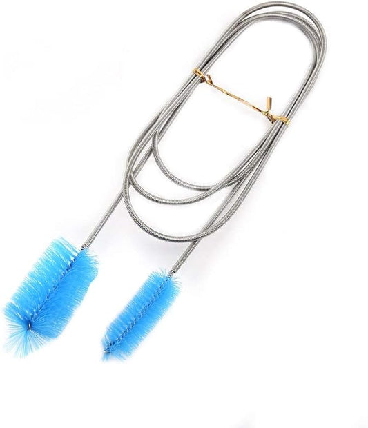 Aquarium Pipe Cleaning Brush, Flexible Double Headed Nylon Wire Stainless Steel Spring Brush Fish Filter Cleaning Tool(Blue)
