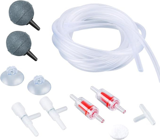 HITOP Aquarium Air Pump Accessories Kit: Standard 3/16" Air Tubing, Check Valves, Air Stones, Suction Cups, Regulating Valves, Connector, Suitable for Common Fish Tank Air Pumps