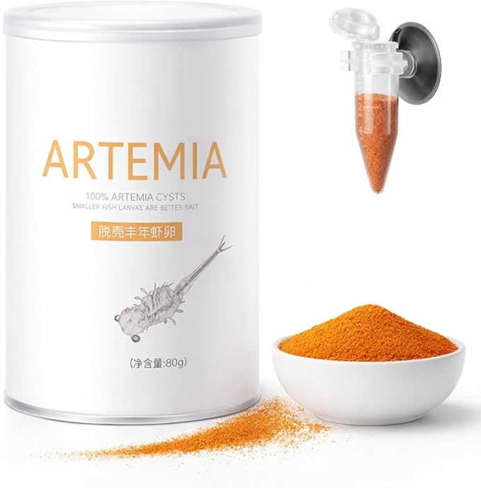 Decapsulated Brine Shrimp Eggs Non Hatching, Feeder Included, Natural High Protein Fish Food for Fry, Tropical Fish, Corals and Marine Aquariums, Artemia Nauplii, 2.82 oz (80 g)