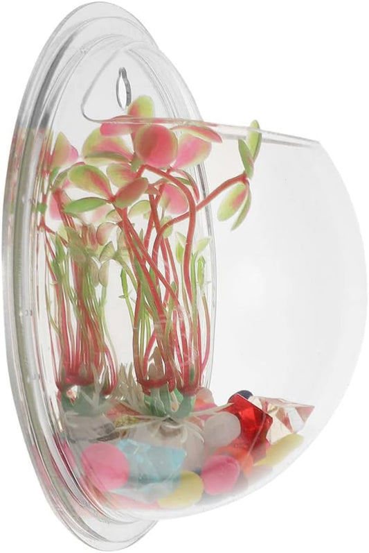 Ipetboom Vintage Decor Wall Mounted Aquarium Tank Clear Acrylic Round Fish Tank Betta Fish Bowl Hanging Bubble Tank Pot Vase Transparent Wall Planter for Home Garden Office Decor Retro Decor