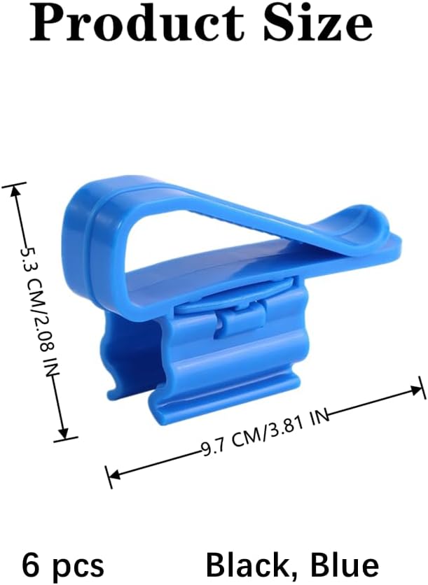 6 PCS Fish Tank Hose Holder Adjustable Fish Tank Water Clip Fish Tank Water Pipe Clamp Fish Tank Mounting Clip for Fish Tank and Aquarium(Fit for 8mm to 16mm Hoses,Black,Blue)