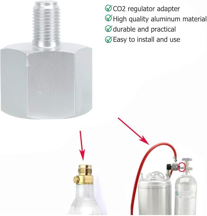 Aluminum CO2 Cylinder Adapter, 3/8 to CGA320 Regulator Adapter, Pneumatics Connector Fitting Converter Accessories for Homebrew Beer Aquarium (3/8 to W21.8)