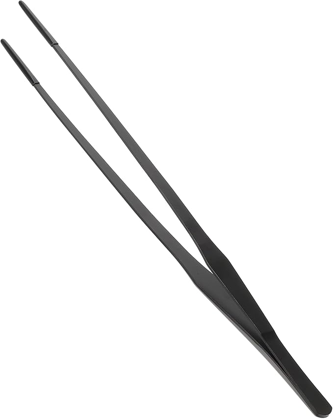 Reptile Feeding Tongs, Stainless Steel Lizard Feeding Tongs, Aquarium Straight Feeding Tweezers for Reptiles with Rubber Tip, Terrarium Feeding Tong for Gecko, 14.96" Length, Black