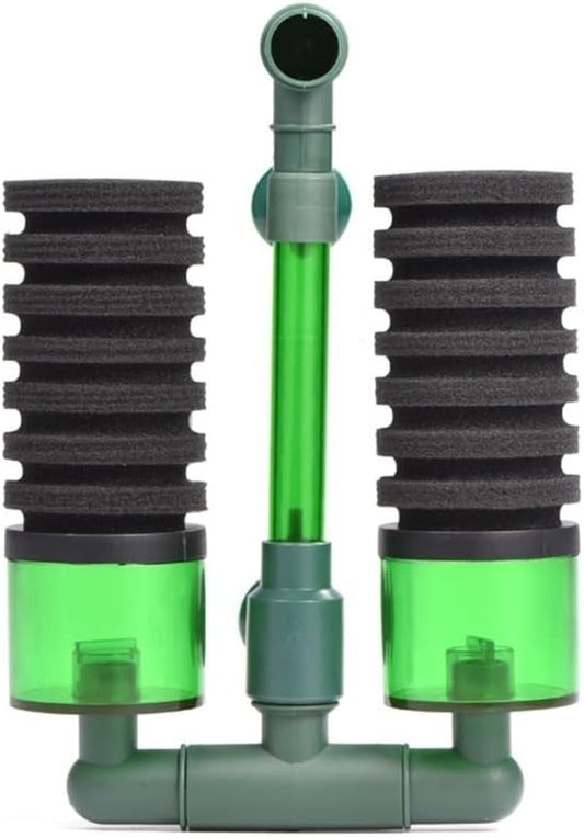 Aquarium Sponge Filter Dual Head Black Green Sponge with Filter Box Biofiltration and Oxygenation for Fish Tank Aquariums Under 23.6 Inch(QS-200A)