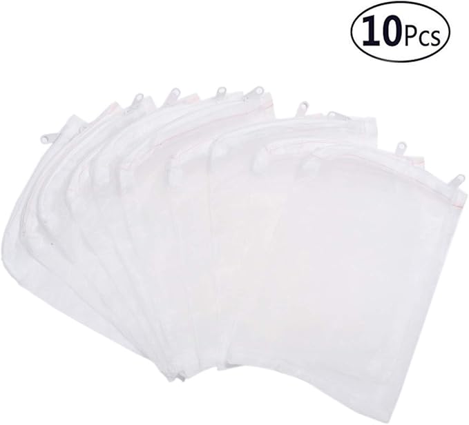 Aquarium Filter Media Bag - 10 Pcs Durable Nylon Fine Mesh with Zipper for Koi Pond, Canister, Fish Tank Filter, Pellet Carbon, Bio Balls, Ceramic Rings (6 x 8 Inch)