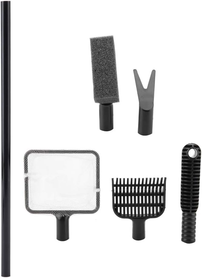 Cocoarm Fish Cleaning Tools 4 in 1 Aquarium Clean Set Aquarium Scraper Cleaner Brush Fish Net Gravel Rake Scraper Fork
