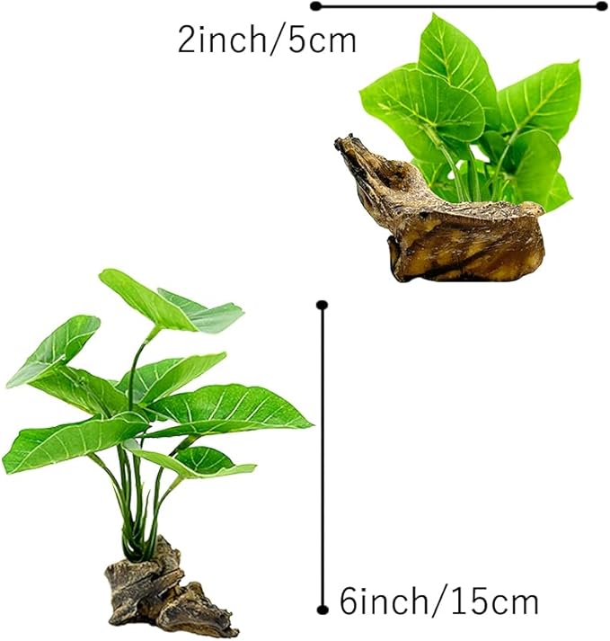 Fish Tank Decor Aquarium Decorations Ornaments Betta Leaf pad Hammock 6inch Plastic Artificial Plant Goldfish Fish Hides Small Tank/Reptiles Plants Driftwood (Green-Type-A)