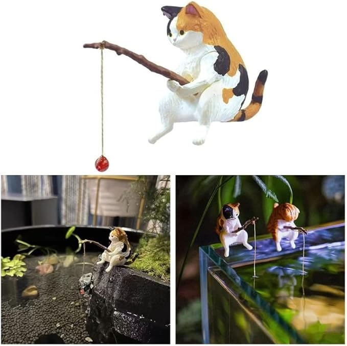 Aquarium Figurines Decorations Miniature Animal Ornaments Set Small Fishing Cat Landscaping Accessories For Fish Tanks Fishing Cat Figurine Animal Aquarium Decorations Aquarium Decor Betta Fish Tanks