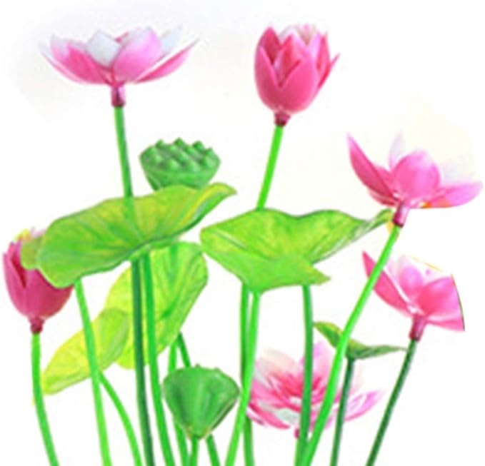 Pink Artificial Water Plants, Aquatics Grass Flower Simulation Wedding Favors Plastic Artificial Lotus Fish Tank Ornament Aquarium Décor Plastic Plants for Party Fish and Aquatic Pets