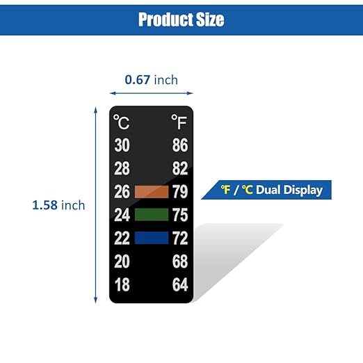 Adhesive Fish Tank Thermometer Strip Aquarium Thermometer Sticker Display 64-86℉ (18-30℃) Brewing Thermometer Test Strip 6 PCS (1.58" x 0.67")