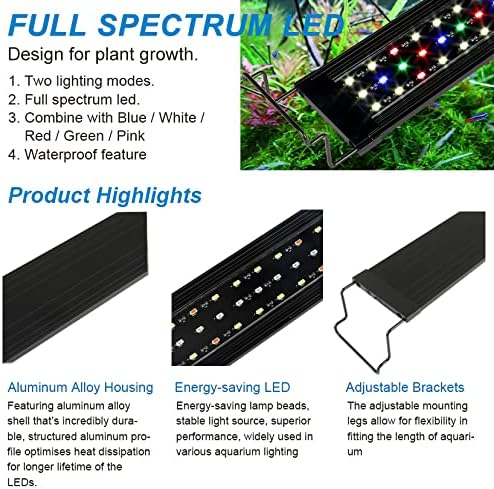 WaterRebirth Aquarium Lights Fish Tank Light 10 20 30 55 Gallon Planted Aquarium LED Light with Switch (18-24")