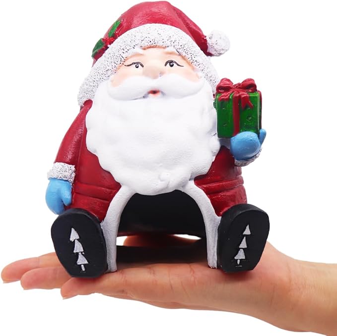 Ulifery Santa Claus with Gifts Aquarium Ornament Christmas Fish Tank Decorations for Betta Hiding 5-30 Gallon Tank, White and Red