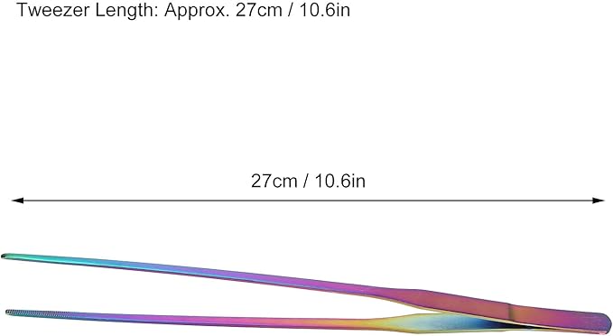 TITA-DONG 27cm Reptile Feeding Tongs, Rainbow Color Aquarium Tweezers Stainless Steel Fishbowl Long Tweezers, Aquascaping Tools for Hold Worms, Reptiles, Lizards, Bearded Dragon(27cm Straight Clip)