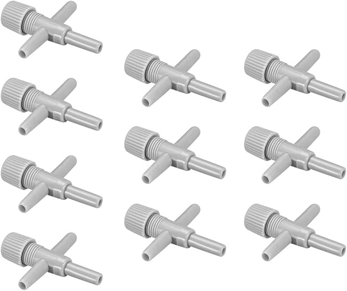 uxcell Aquarium Air Valve Cross Shaped 3 Way Air Pump Control Valves for Fish Tank Plastic Gray 10Pcs