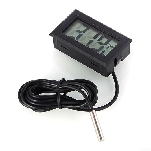 Digital Thermometer with Probe -50 to +110°C, Waterproof Sensor for Aquariums and Terrariums, LCD Display, 1m to 5m Cable, Black(3 meters)