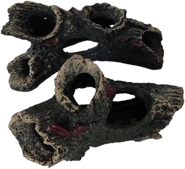 Decaying Trunk Aquarium Decoration, Betta Fish Driftwood Ornament, Small Resin Fish Tank Wood Cave Hideout Decor with Holes, Hollow Log Tree Trunk Freshwater Decors (2 Pack)
