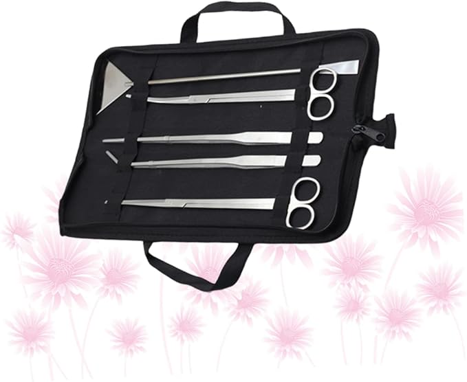 balacoo 5pcs Stainless Steel Aquarium Maintenance Tool Includes Scissors Tweezers Sand Scraper for Aquascaping for Freshwater Plants Comes with Canvas Storage Bag