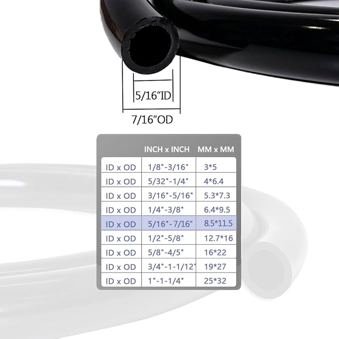 Feelers Black PVC Vinyl Tubing 5/16" ID x 7/16" OD Water Fish Tank Aquarium Air Line Lightweight Hose BPA Free, 9.84 Feet
