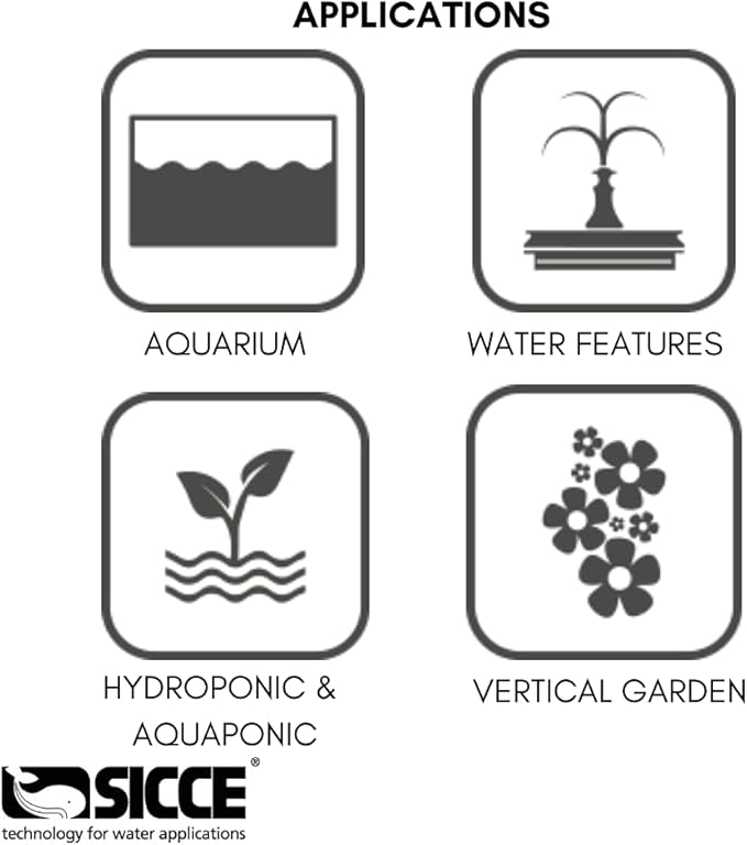 SICCE Syncra Silent NANO Multifunction 110 GPH Submersible Water Pump | Italian Made 2.8W Ultra Quiet Durable Aquarium Fish Tank, Fountain, Pond, Hydroponics, Terrarium Black | Freshwater & Saltwater