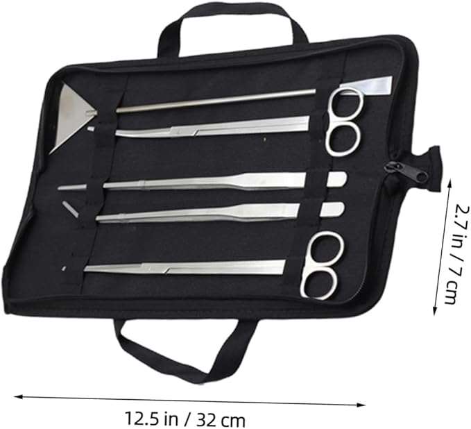balacoo 5pcs Stainless Steel Aquarium Maintenance Tool Includes Scissors Tweezers Sand Scraper for Aquascaping for Freshwater Plants Comes with Canvas Storage Bag