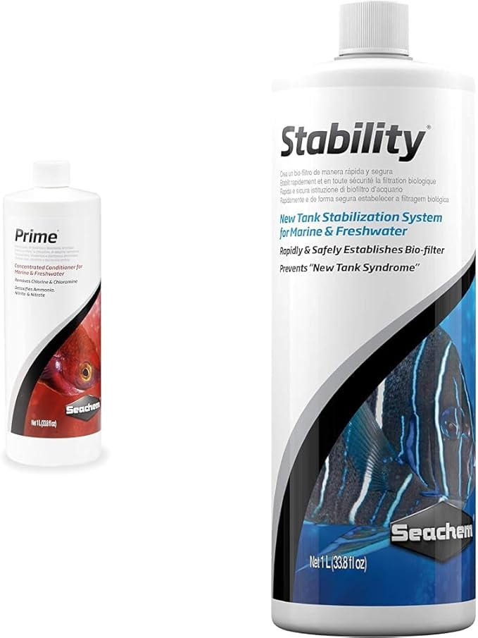 Seachem Prime and Stability Aquarium Conditioners - Freshwater and Saltwater Chemical Remover, Detoxifier, and Tank Stabilizer