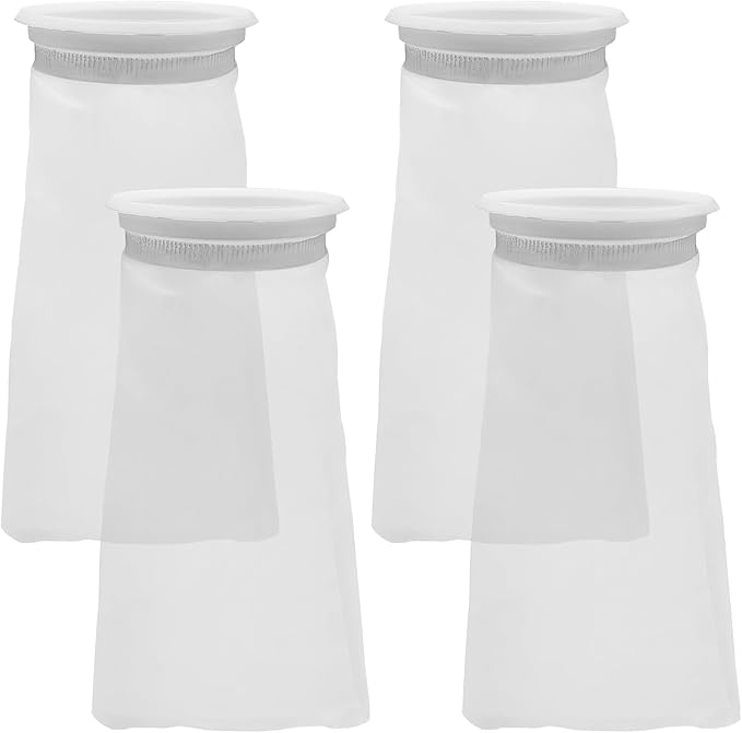 4 Pack 4 Inch Aquarium Filter Bags, Nylon Mesh Filter Socks, 100 Micron Felt Filtration, 4 Inch Ring by 10 Inch Long