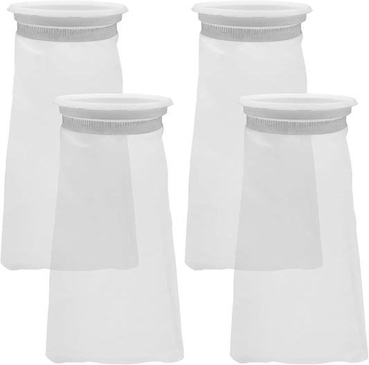 4 Pack 4 Inch Aquarium Filter Bags, Nylon Mesh Filter Socks, 100 Micron Felt Filtration, 4 Inch Ring by 10 Inch Long