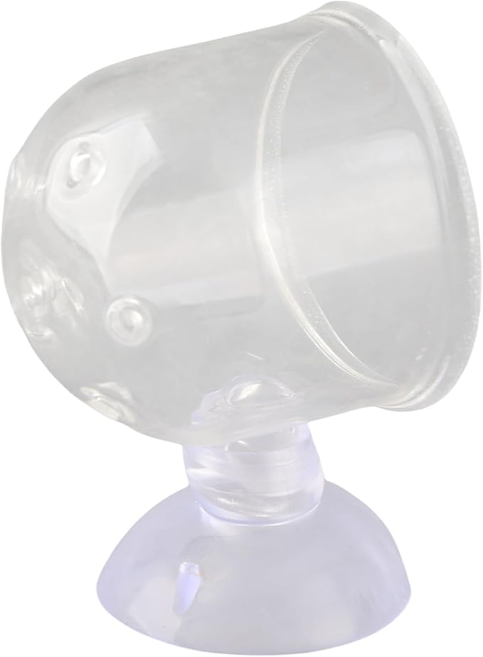 Fish Food Feeder with Suction Cup, Transparent Fish Tank Feeding Cup with Glass Hole, Sturdy Aquarium Live Feeder Container Accessory for Feeding Small Tropical Fishes