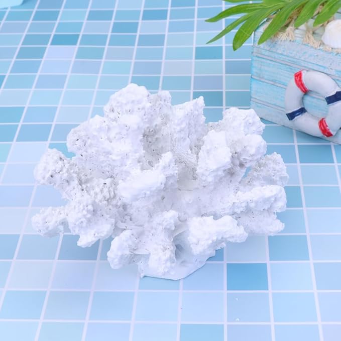 Garneck Artificial Coral Decoration for Aquarium - White Coral Plant as Stylish Underwater Landscape Decoration - Perfect Aquarium Decoration for One