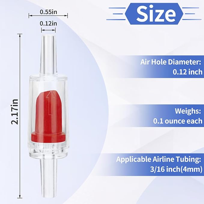 DaToo Aquarium Air Pump Check Valve 12PCS Fish Tank One Way Non-Return Check Valve Air Pump Accessories for 3/16 Inch Airline Tubing