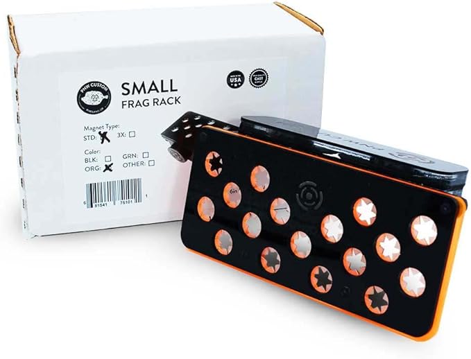 Small Magnetic Frag Rack Orange w/Frag Lock | Acrylic 17 Hole Plugs Reef Coral Frag Holder for Aquarium (3/4" Glass Magnet)