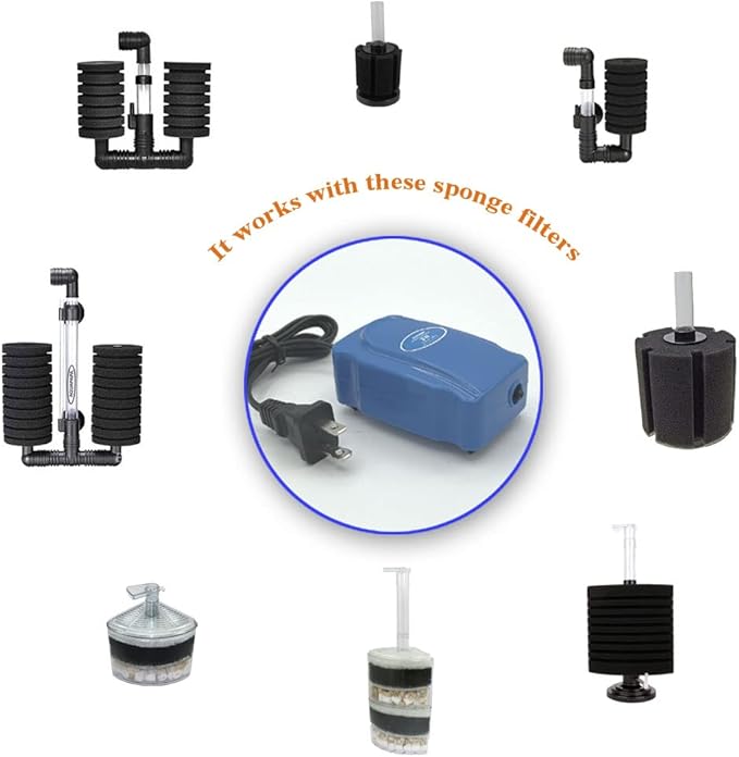 Aquarium Air Pump Kit for 3-20 Gallon Fish Tank, 3W 48GPH Oxygen Aerator for Sponge Filter with Air Stone, Airline Tubing, Check Valve, Hydroponic Air Bubbler Pump