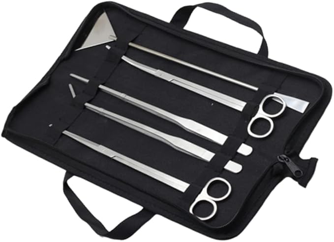 balacoo 5pcs Stainless Steel Aquarium Maintenance Tool Includes Scissors Tweezers Sand Scraper for Aquascaping for Freshwater Plants Comes with Canvas Storage Bag