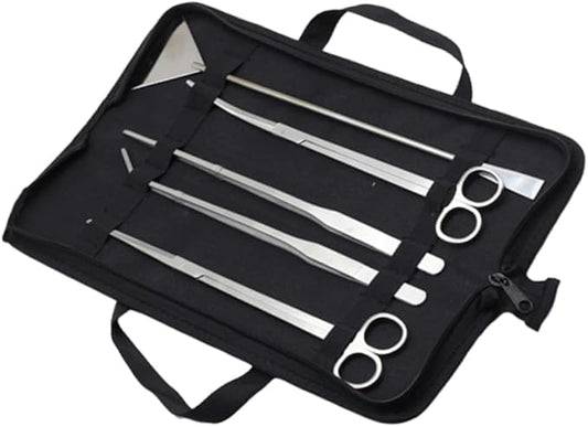 balacoo 5pcs Stainless Steel Aquarium Maintenance Tool Includes Scissors Tweezers Sand Scraper for Aquascaping for Freshwater Plants Comes with Canvas Storage Bag