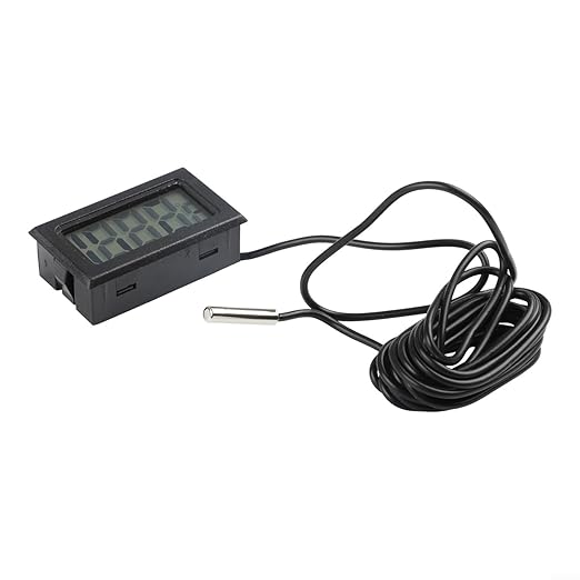 Digital Thermometer with Probe -50 to +110°C, Waterproof Sensor for Aquariums and Terrariums, LCD Display, 1m to 5m Cable, Black(2 meters)