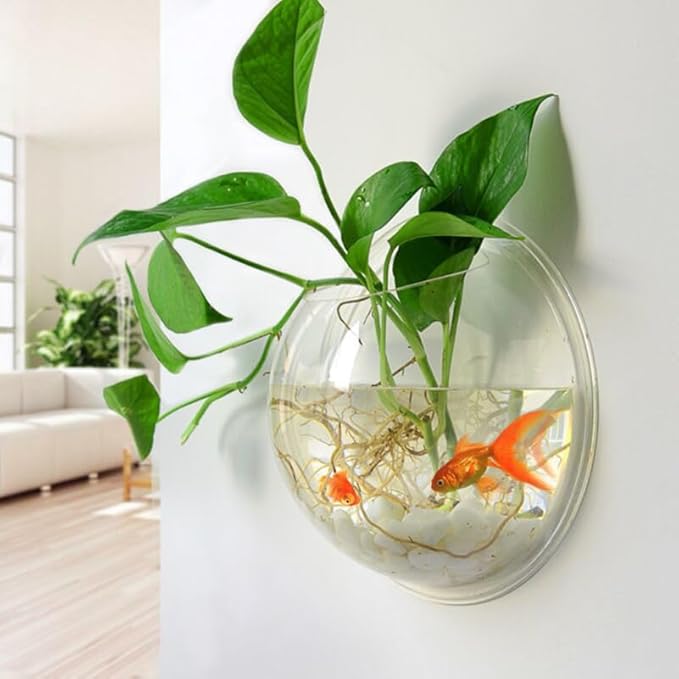 SEWACC Wall Mounted Acrylic Fish Tank 17cm Hanging Aquarium Bowl for Home Decor with Nail Installation, Suitable for Betta and Small Aquatic Pets Random Color