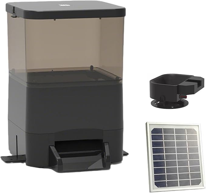 Automatic Fish Feeder for Pond,Large Capacity 4/10l with Timer Auto Outdoor Koi Fish Feeder Support Battery & Ac & Solar Panel Powered Charging for Vacation,Weekend Or Daily Use(Black,10L)
